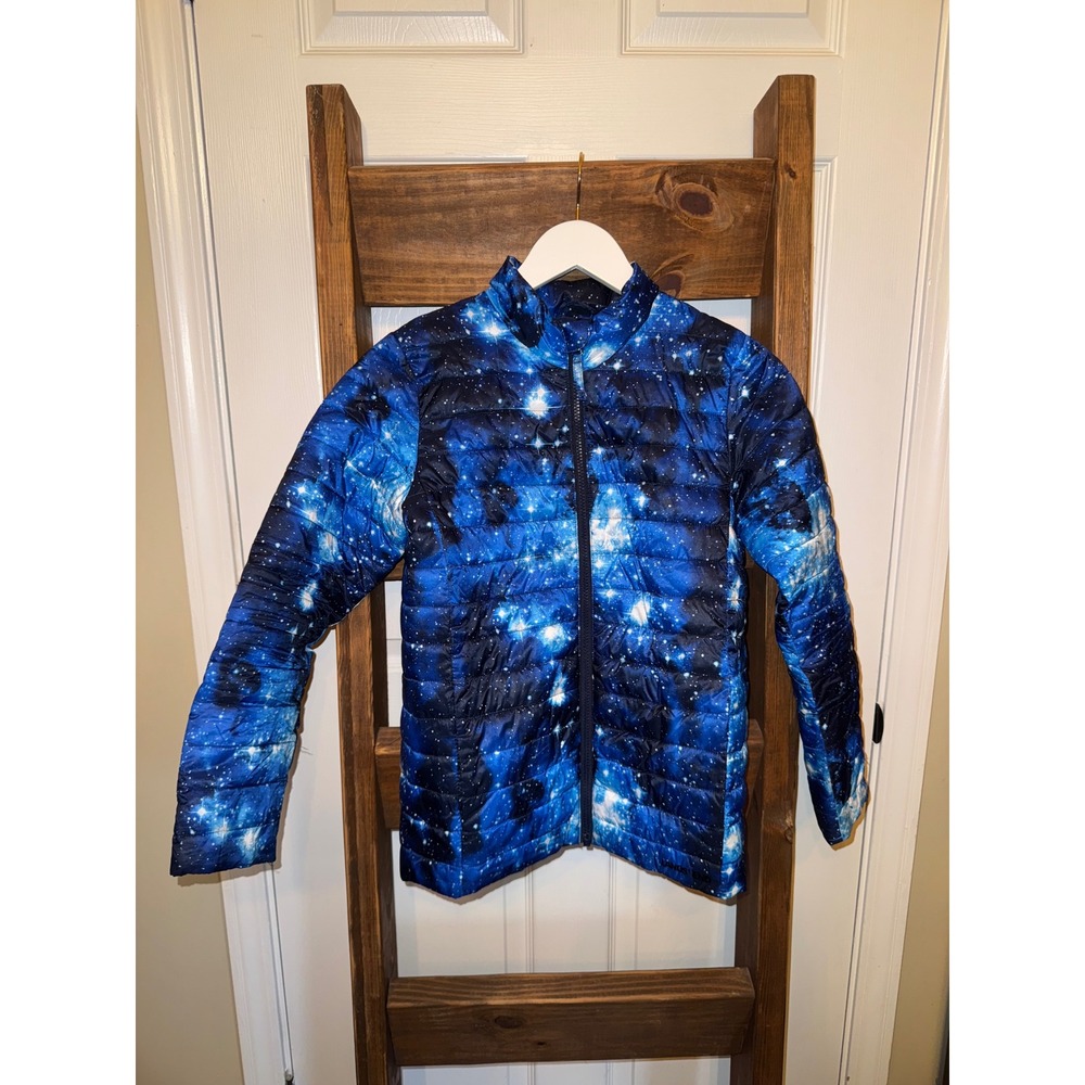 Lands End‎ Kids Puffer Jacket Blue Galaxy Print Size 10 12